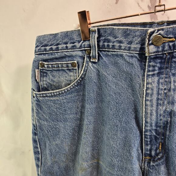 Carhartt Jeans Mens 38 X 30 Denim Relaxed Fit Medium Wash Straight Destroyed - Picture 2 of 11